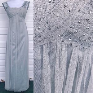 •BCBG PARIS•EUC Metallic Silver Empire Waist Gown